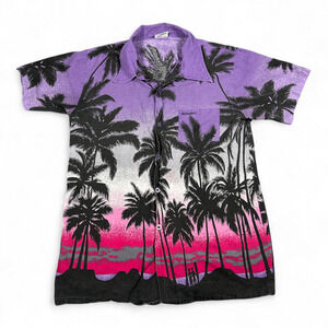 Vintage Hawaiian Shirt Adult SMALL Purple Palm Trees Island Dreams Bahamas 90s